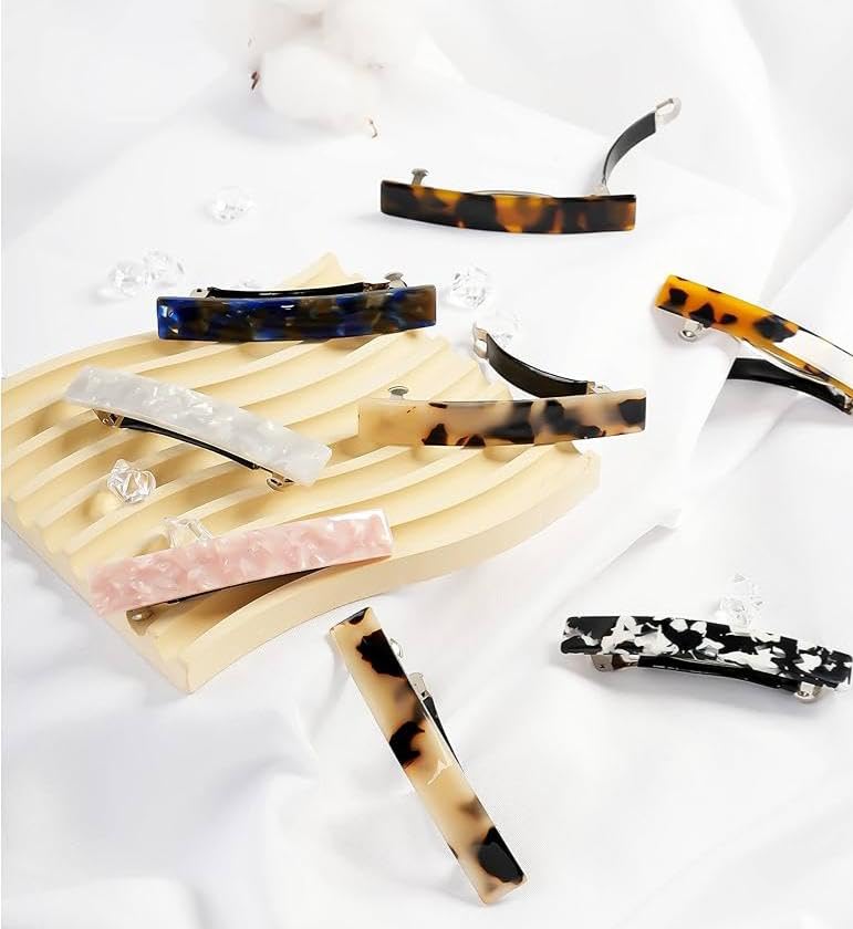 3Pcs Tortoise Shell Hair Barrettes, Acetate Hair Barrettes Acrylic French Design Hair Clips Automatic Hair Clip for Women Ladies 3