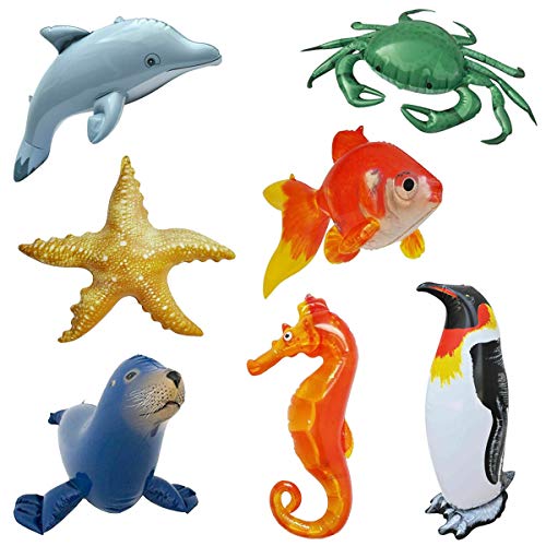 Jet Creations Inflatable Goldfish Ocean Life Sea Aquatic Underwater Assorted Bathtub Toys Educational 7 Count, Size About 20 inch Each, JC-AQUA7