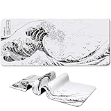 BLITZPAW Long Gaming Mouse Pad 31.5 x 11.8 inches, Extended Anime Mousepad, Large Mouse Mat with Non-Slip Base, Full Keyboard Mat with Stitched Edges for Gaming and Office (Grey White Wave)