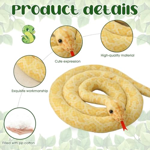 Animal en peluche serpent de simulation jaune grand confort remplie de coton
