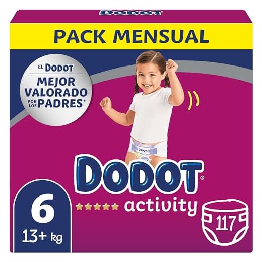 Dodot Pañales Bebé Activity Talla 6 (+13 kg), 117 Pañales con Ajuste Más Resistente