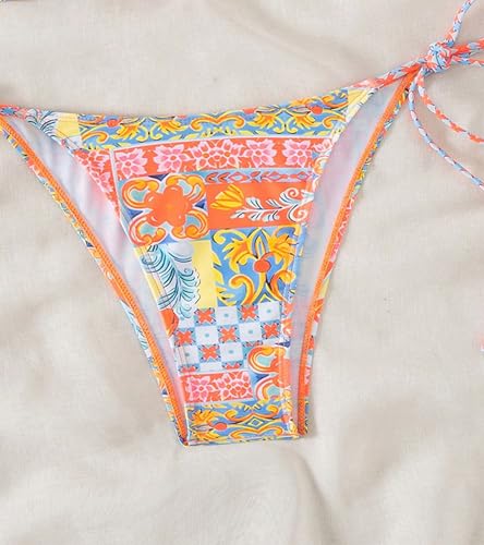 Image of ZAFUL Womens Printed Triangle Bikinis 2 Piece Halter Bikini Sets High Cut Bathing Suit Side Tie Swimsuits