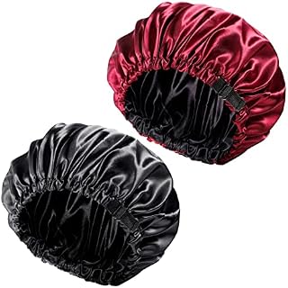 2 Pieces Adjustable Silk Bonnet, 36cm Double Sided Satin Sleep Cap Night Sleep Hat for All Hair Lengths Women Curly Natural Hair Protection Head Cover