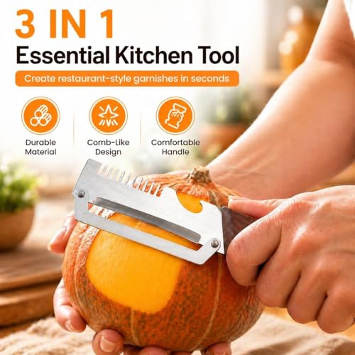 Image of 3-in-1 Vegetable Peeler for Kitchen with Bottle Opener, Dual Stainless Steel Blades & Wooden Handle, Multifunction Fruit and Potato Peeler for Carrot, Cucumber, Apple & Vegetables