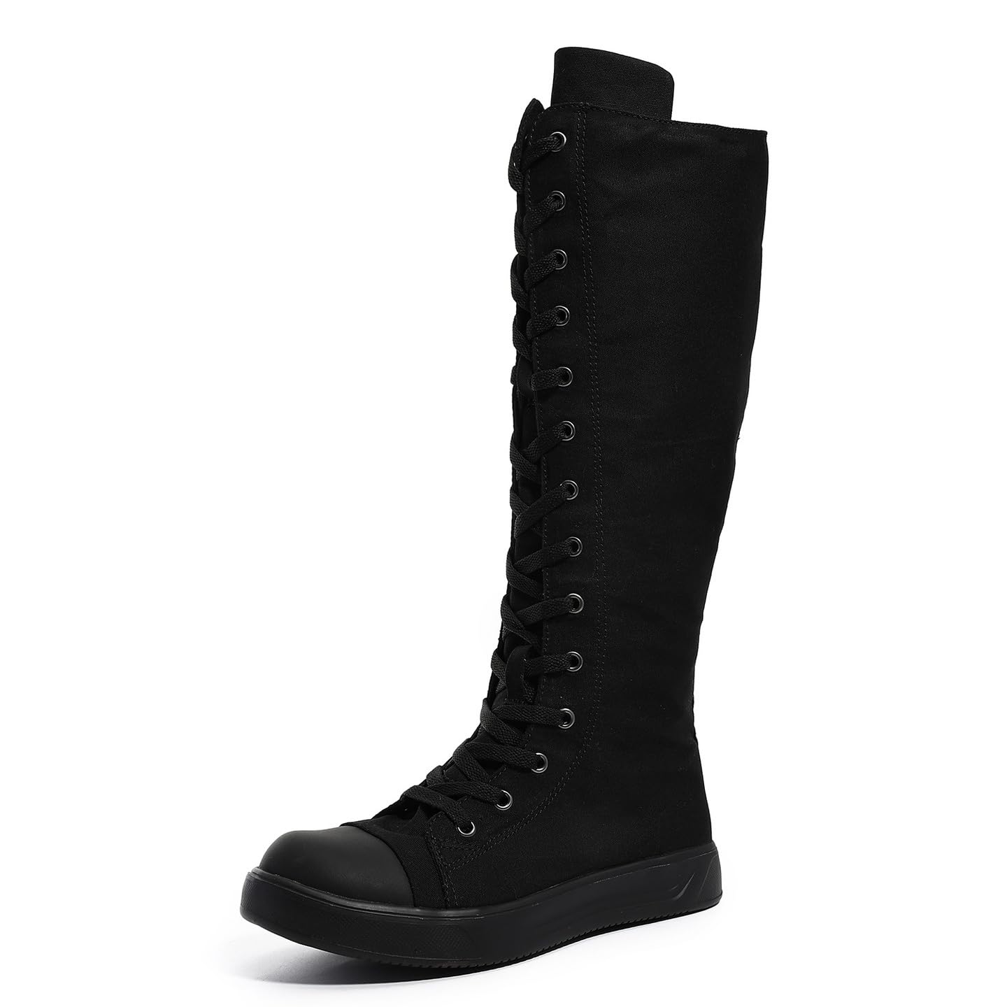 靴 Black Canvas Platform Boot Women's Canvas Boots Knee High Platform Boots Women Lace Up