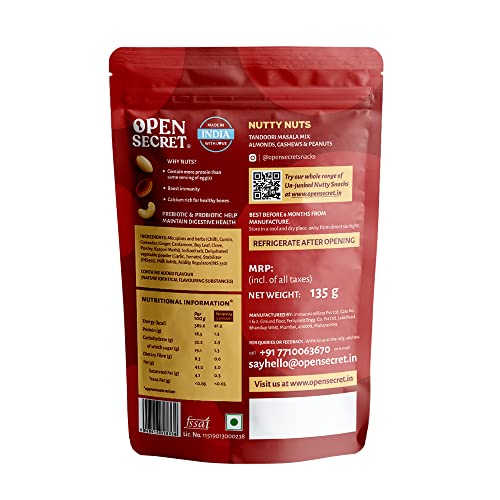 Image of Open Secret Tandoori Masala Nut Mix|Pack of 1 (135g each)| Almonds, Cashew, Peanuts |No trans fat, No cholestrol|Roasted & Salted Dry Fruits |Immunity Boosting Nuts | Perfect Snacks