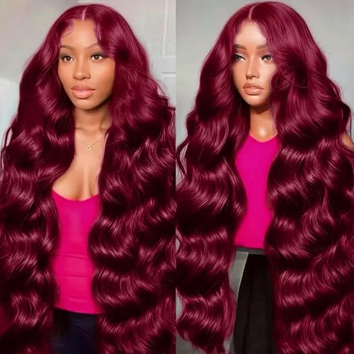 28 Inch 99j Burgundy Lace Front Wigs Human Hair 13x4