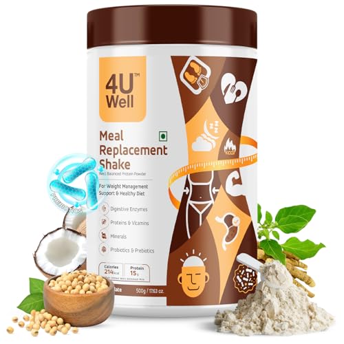 Image of 4UWell Meal Replacement Shake | Chocolate Flavour | Balanced Nutrition with 18 Vitamins & Minerals | Supports Energy, Metabolism & Active Lifestyle | Easy to Digest Powder, 500g