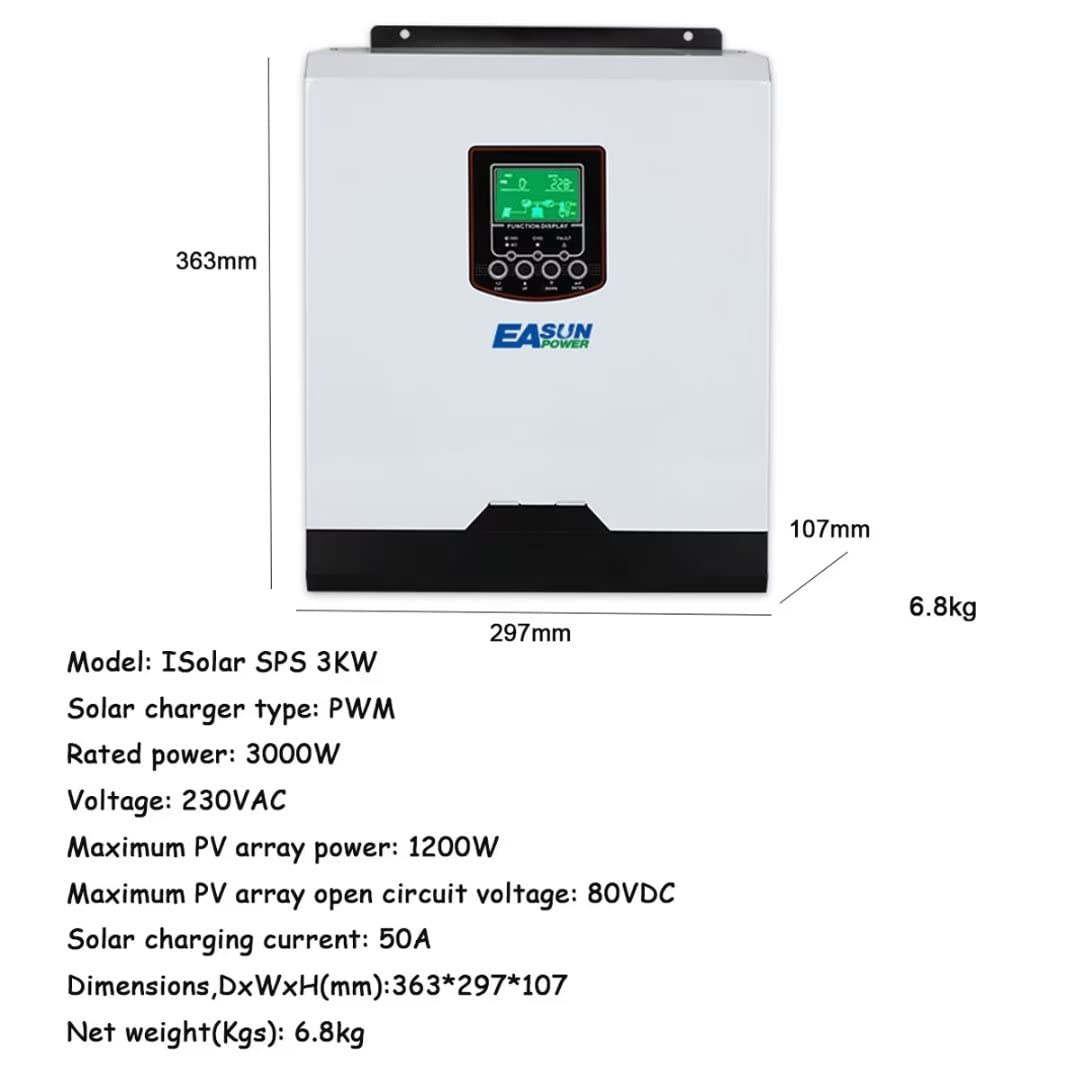 Solar-Wechselrichter 230 V/24 V, 3000 W, umgekehrte Steuerung, All-in-One-PWM-Wechselrichter mit Reiner Sinuswelle for den Heimgebrauch, Wohnmobil, LKW