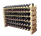 DisplayGifts Pine Wooden Wine Holder Stackable Modular Display Shelves Wine Rack Storage Stand Thick Wood Natural 12 X 6 Rows 72 Slots