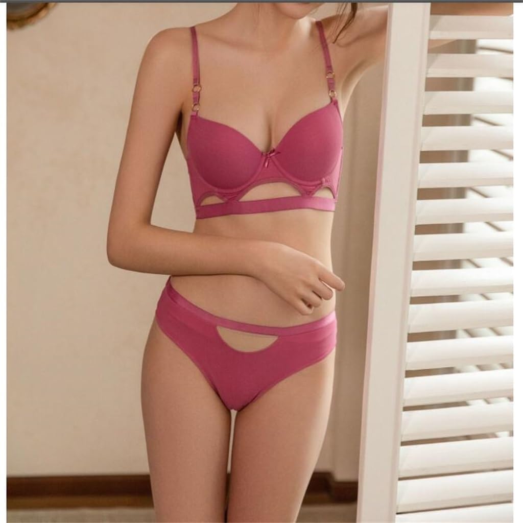 Underwear Women's Glossy Hollowed Out Gathered Bra Set With Anti Sagging And Breasts