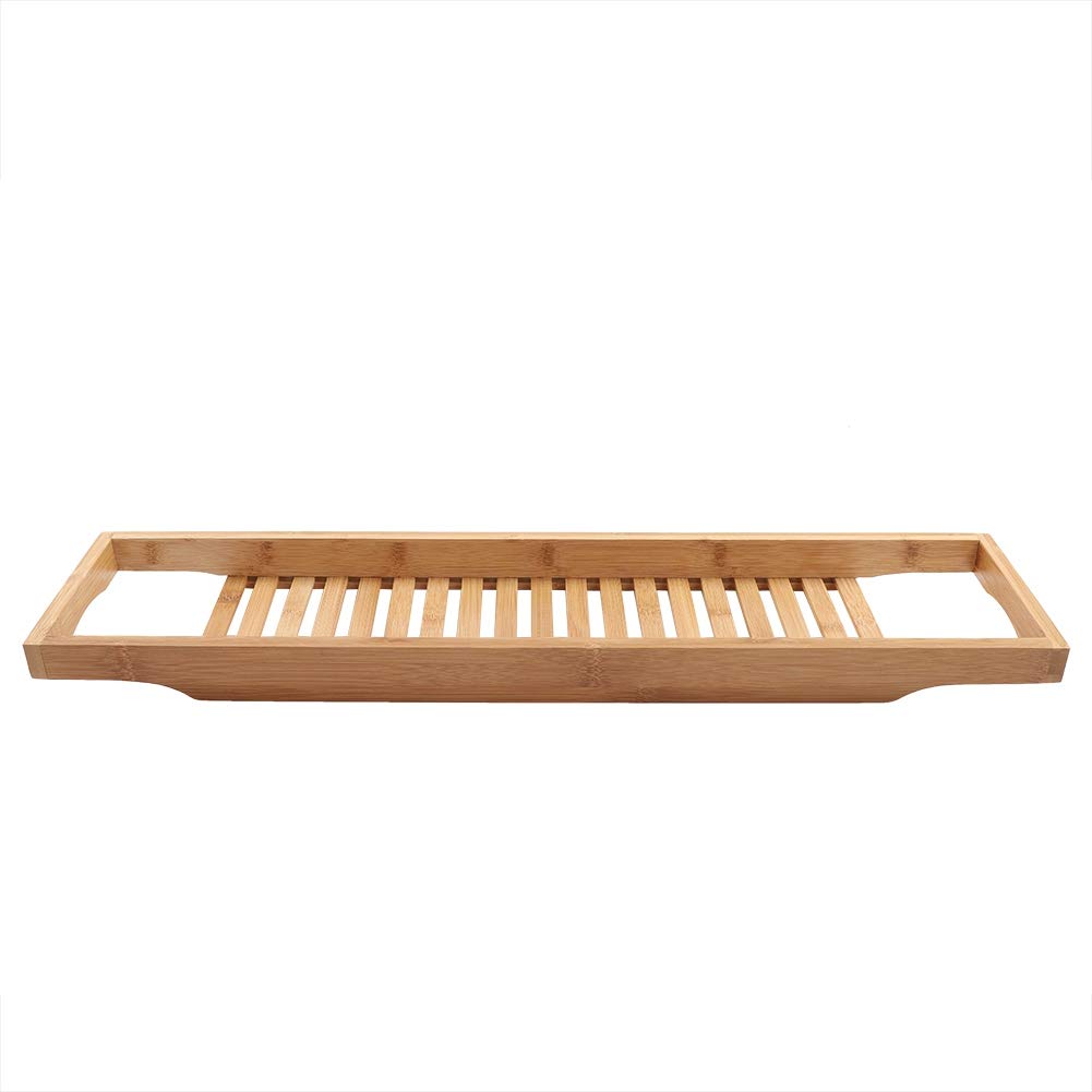 Cocoarm Wielofunkcyjna bambusowa wanna tacka na butelkę wina stojak na butelkę wannę caddy, łazienka taca wanna uchwyt na wino uniwersalny 69,4 x 15,3 x 4,8 cm wanna tacka na Caddy solidna naturalny bambus