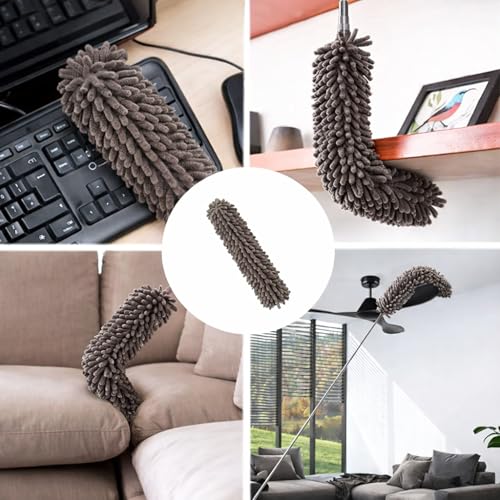 Image of DecorTwist Ceiling Fan Cleaning Duster, Extendable Long Handle Cobweb Brush | Washable microfiber 2-in-1 kit, Extendable long handle. No ladder. For fan blades, cobwebs, lights, blinds & high corners.