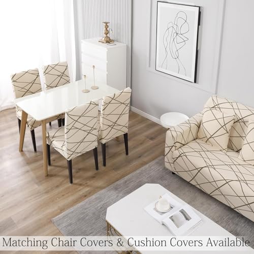 Image of HOKIPO 95% Polyester, 5% Spandex Stretchable Elastic Cover For Sofa 1 Seater (Ar-4093-D23, Beige)
