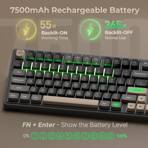 Image of RK ROYAL KLUDGE R98 Pro Wireless Mechanical Keyboard, Creamy Bluetooth /2.4GHz /Wired RGB Gaming Keyboard with Number Pad and Knob, MDA Profile PBT Keycaps, Gasket Hot Swappable Linear Switch, Black