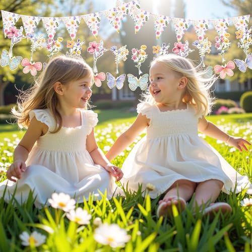 Image of Flower Birthday Decorations,Floral Birthday Banners,with Flower Bouquet Garland, Party Decorations for Girls Women