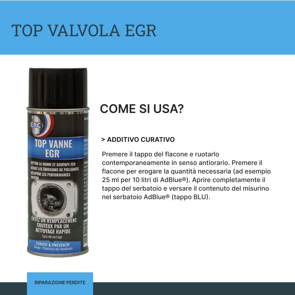 ERC | [Top Valve EGR] | Additivo per motore Diesel e benzina | Detergente valvola e valvola EGR senza smontaggio | Ripristina le prestazioni del motore | Riduce le emissioni inquinanti | Aerosol 400