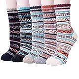 Womens Thick Knit Warm Casual Wool Crew Winter Socks, 5 Pack ,Mixed Color, Shoe Size 5 to 10