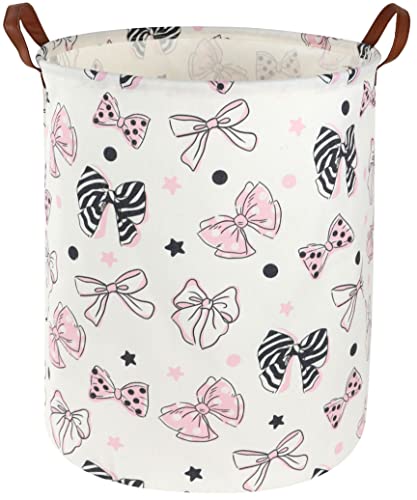 Image of ESSME Pink Girls Hamper,Pink Laundry Hamper,Girls Laundry Hamper, Cute Storage Bin for Girls Room Decor,Baby Girl Laundry Basket, Nursery Hamper,Gift Baskets,Home Organizer(Bowknot)