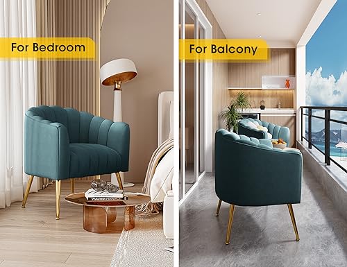 Image of Dewhut Oversized Pumpkin Couch Accent Chair, Modern Comfy Velvet Upholstered Barrel Chairs, Luxury Single Sofa Armchair for Living Room, Waiting Room, Office and Vanity, (Blue)