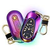 TIKIUKI Electric Lighter Keychain Lighter with Clock USB Rechargeable Flameless Windproof Plasma Arc Lighter Fancy Cool Lighter Birthday Gift（purple）