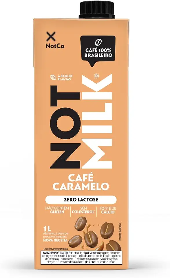 Bebida Vegetal NotCo NotMilk Café Caramelo 1L, Feito com Ingredientes 100% Vegetais, Sabor Leite com Café, Sem Lactose, Sem Glúten, Para Bebidas Quentes e Frias, Plant-Based, Vegano, Vegetariano.