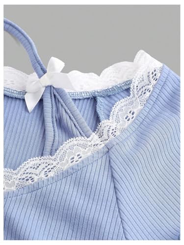 Girl's Lace Trim Cap Sleeve Crop Tops Bowknot Ruched Halter Neck T Shirts Cutecore Clothes3