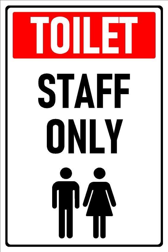 Toilet, staff only, red and black sign - Self adhesive sticker (400mm x 300mm)