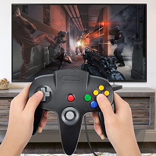Image of Wired USB N64 Controller, FISUPER Classic Video Game Controller USB Gamepad for Windows PC MAC Raspberry PI Retropie (Black)