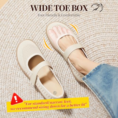 Image of Waluzs Wide Toe Box Flats Shoes Women Knit Ballet Flats Mary Jane Dress Flat Wide Width Walking Shoes Slip-on with Strap