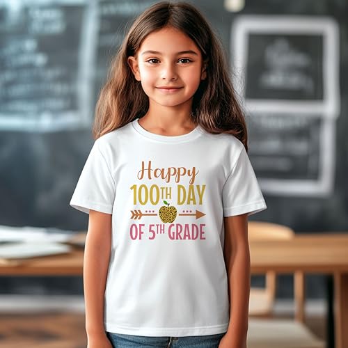 Happy 100th Day of Fifth Grade #2 Kids Shirts, Youth Small - X-Large, Girls, Leopard Print, Wear On The 100th Day of School2