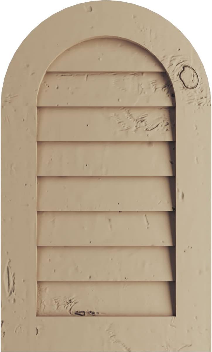 Ekena Millwork GVURRT12X24DSMPR Timberthane Rustic Smooth Round Top Faux Wood Non-Functional, Primed Tan Urethane Gable Vents, 12"W x 24"H, Primed