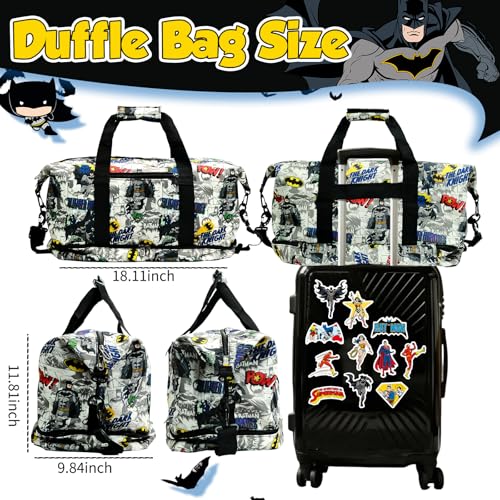 BATMAN Superhero Travel Duffle Bag – Waterproof Sports Gym Bag for Boys Girls Teens, Overnight Weekender with Shoe Compartment and Wet/Dry Pocket, Hero Themed Sleepover Carry-On Tote3