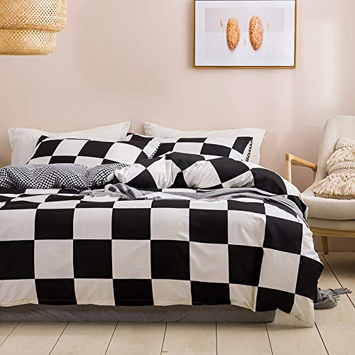 Buffalo Check Black And White Plaid Duvet Cover Set King Men Women Reversible Geometric Gingham Decor Comforter Cover Farmhouse Nordic Style Grid Pattern Bedding Kids, Luxury Soft Breathable #TOP3