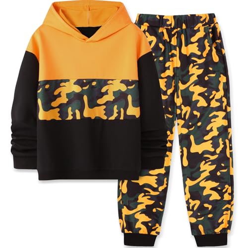 Boys Clothes 2 Piece Colorblock Hoodie Sweatshirts Top Camouflage Sweatpants Fall Winter Boy Outfits Size 6-14Y