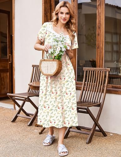 Image of Ekouaer Long Nightgowns for Women Short Sleeve House Dress with Pockets