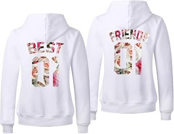 Best Friend Hoodies for 2 Matching Hoodies for Best Friends White BFF Hoodi Pullover Sweaters