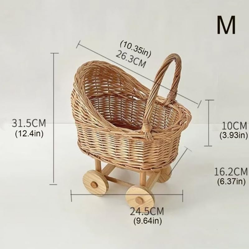 Wicker Baby Carriage for Baby Shower,Hand Woven Rattan Stroller,Wicker Baby Carriage,Wicker Stroller