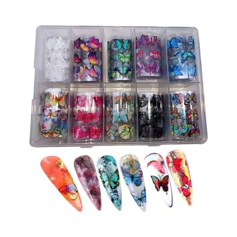 Butterfly Nail Foil Nail Art Sticker Nail Decal Flower Transfer Starry Sky Paper Colorful Nail Transfer Foils for Women Girls Fingernails Toenails Decorations Cover