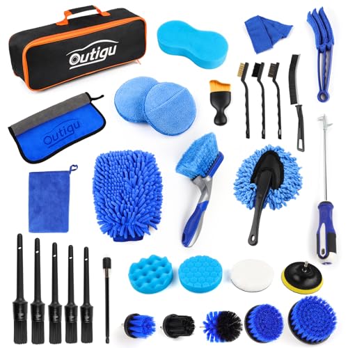 Kit de nettoyage de voiture 31 pièces, brosse de nettoyage de voiture, brosse de nettoyage de voiture, brosse de nettoyage de roue de voiture, brosse de dépoussiérage pour intérieur et