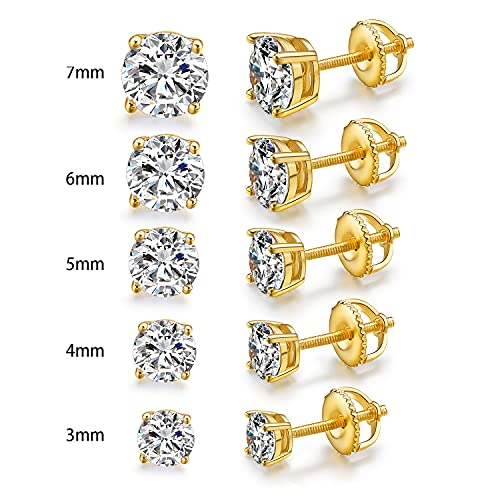 MDFUN 5/6 Pairs 18K Yellow Gold Plated Round Cut Clear Cubic Zirconia Stud Earring Pack with Screw Back Earring Set 3-8mm2