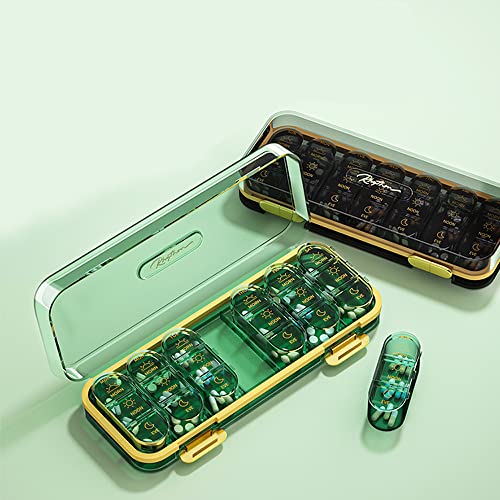 Image of Pill Organizer, Weekly Pill Dispensers, 3 Times A Day, 7 Day Pill Box, Large Compartments Travel Pill Container, Moisture-Proof Medicine Case for Fish Oil Vitamins Pills (Transparent Green)