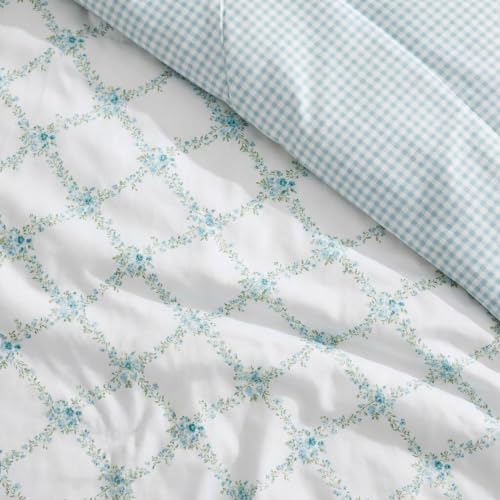 Image of Martha Stewart - Twin /Twin XL Comforter Set, 100% Cotton Bedding with Shams, Soft and Breathable, Lightweight All-Season Comforter, Reversible Design, Romantic Trellis Blue