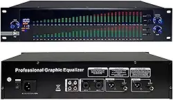 Equalizador gráfico de áudio estéreo, equalizador digital de 31 bandas, ecrã de espectro LED, chip de processamento DSP e redução de ruído, 10 efeitos predefinidos, ajuste de altura,