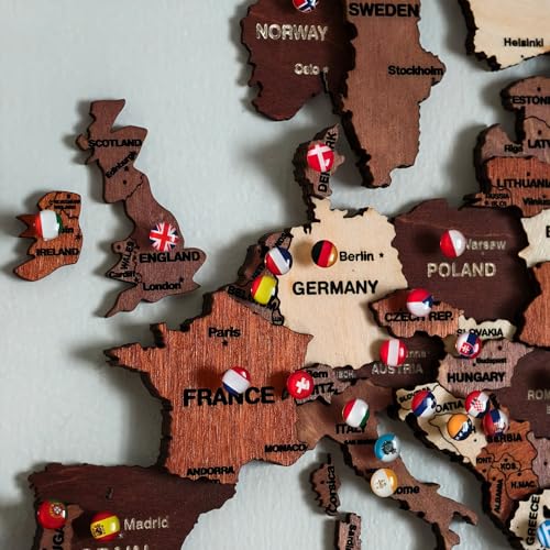 Image of Woodsify Country Flag Push Pins for 3D Wooden World Map Wall Decor - Handmade Travel Accessory with 280 Epoxy Pins - Gift for Travellers (Compatible with Woodsify 3D wooden world Maps)