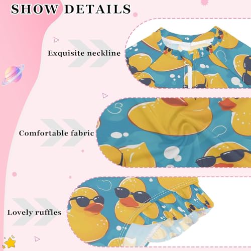 ALAZA Duck Blue Yellow Girls One Piece Swimsuit Long Sleeve Rash Guard Swimsuits UV 50+ Swimwear Zipper4