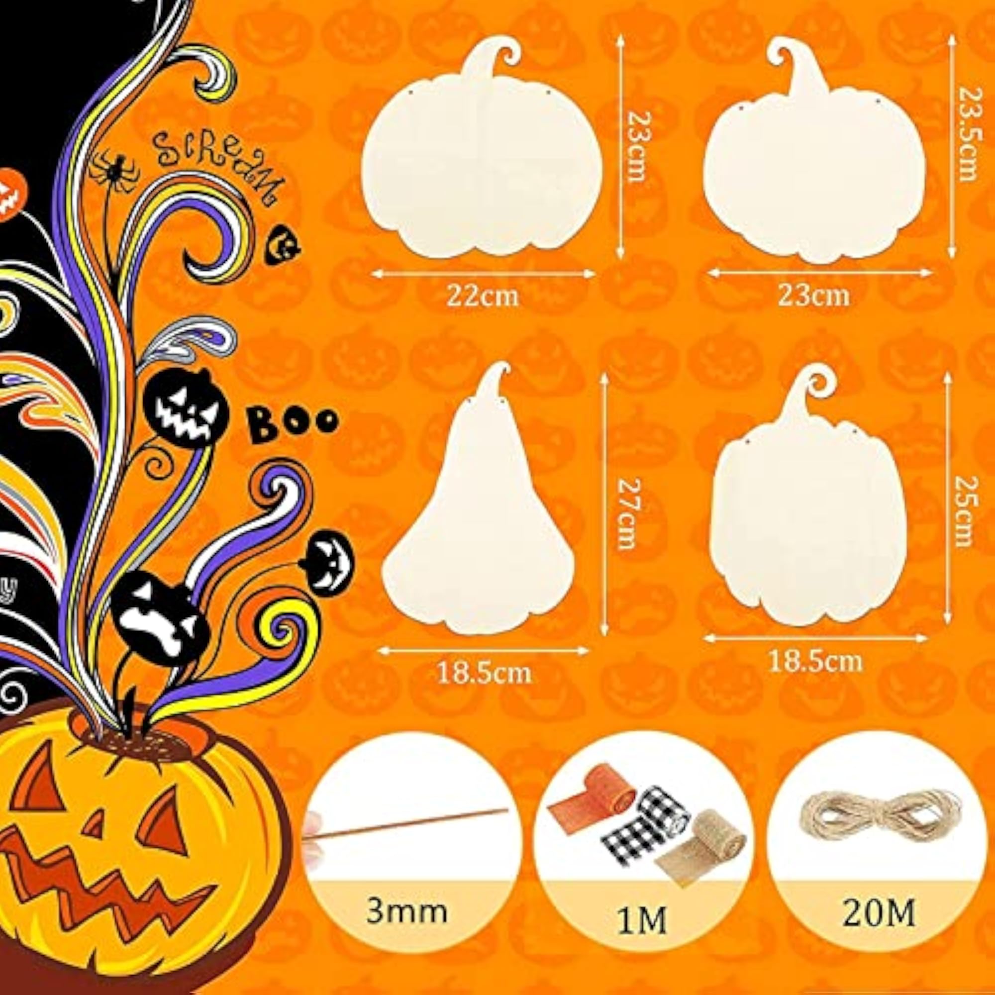 Wooden Pumpkin Cutouts Shapes DIY Fall Craft, Paintable