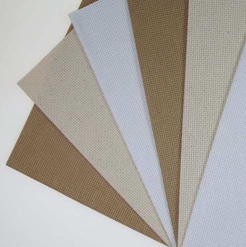 Image of KCS 6 pc of 12 inch x 18 inch(30cmx45cm) 14CT Counted Cotton Aida Cloth Cross Stitch Fabric (White+Oatmeal+Khaki)