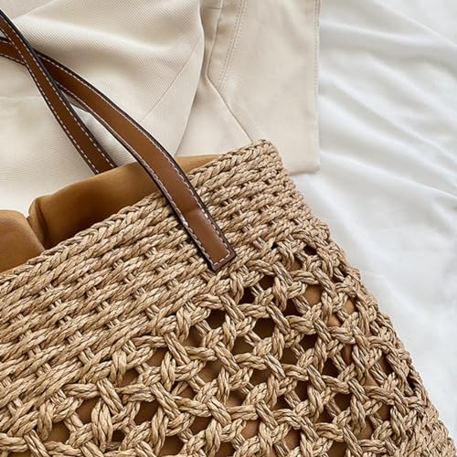 Bolso tote bohemio de paja tejido a mano con correa ajustable miniatura 4
