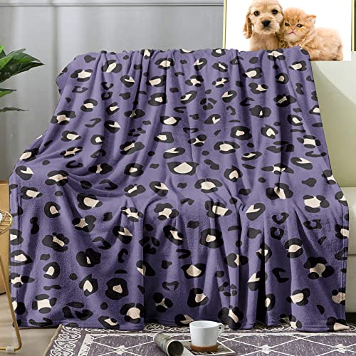 Sowide Cheetah Print Blanket, Purple Leopard Soft Fleece Flannel Animal Cozy Warm Blanket Throw
